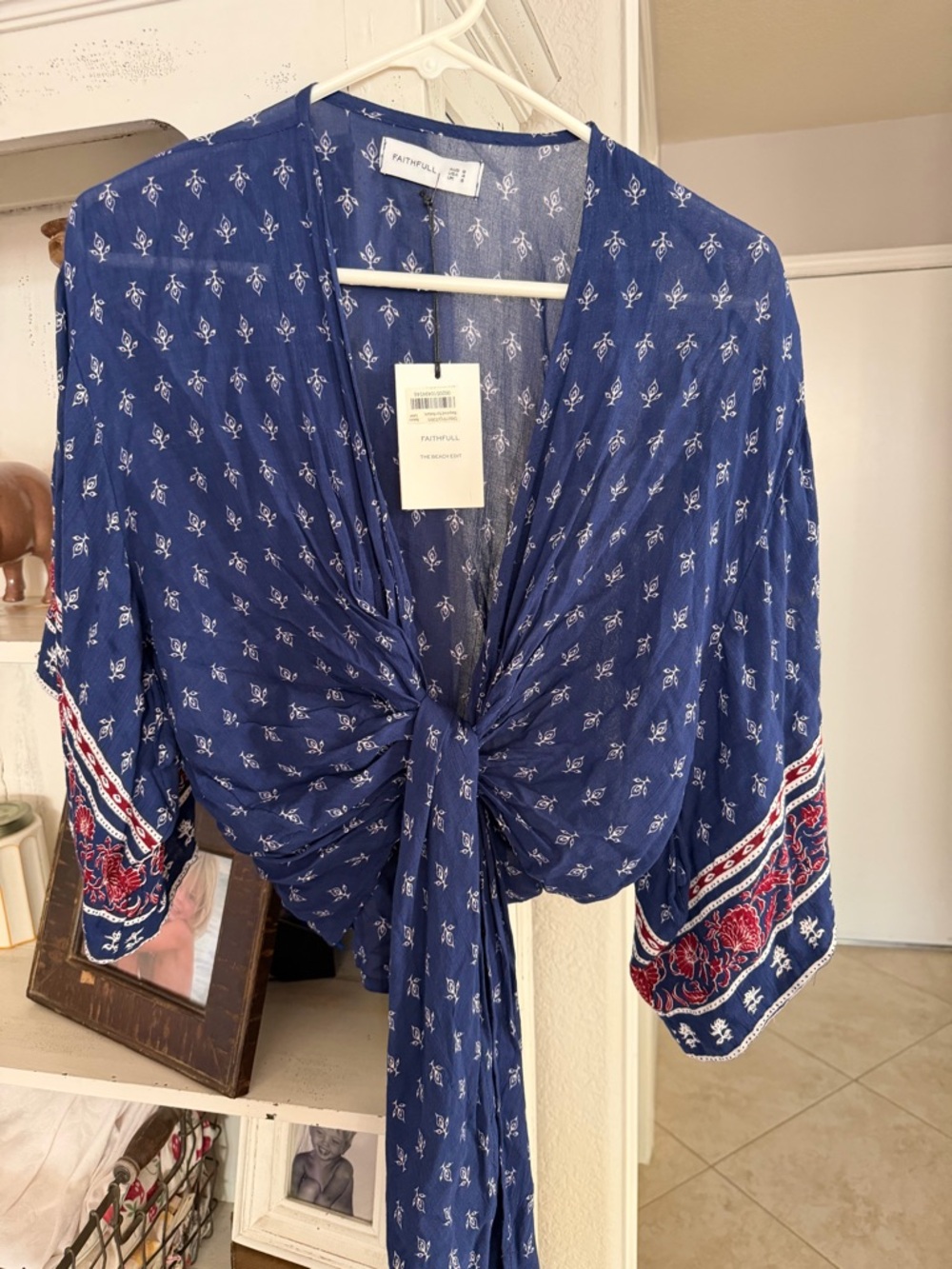Faithfull the Brand Navy Floral Print Tie-Front Kimono